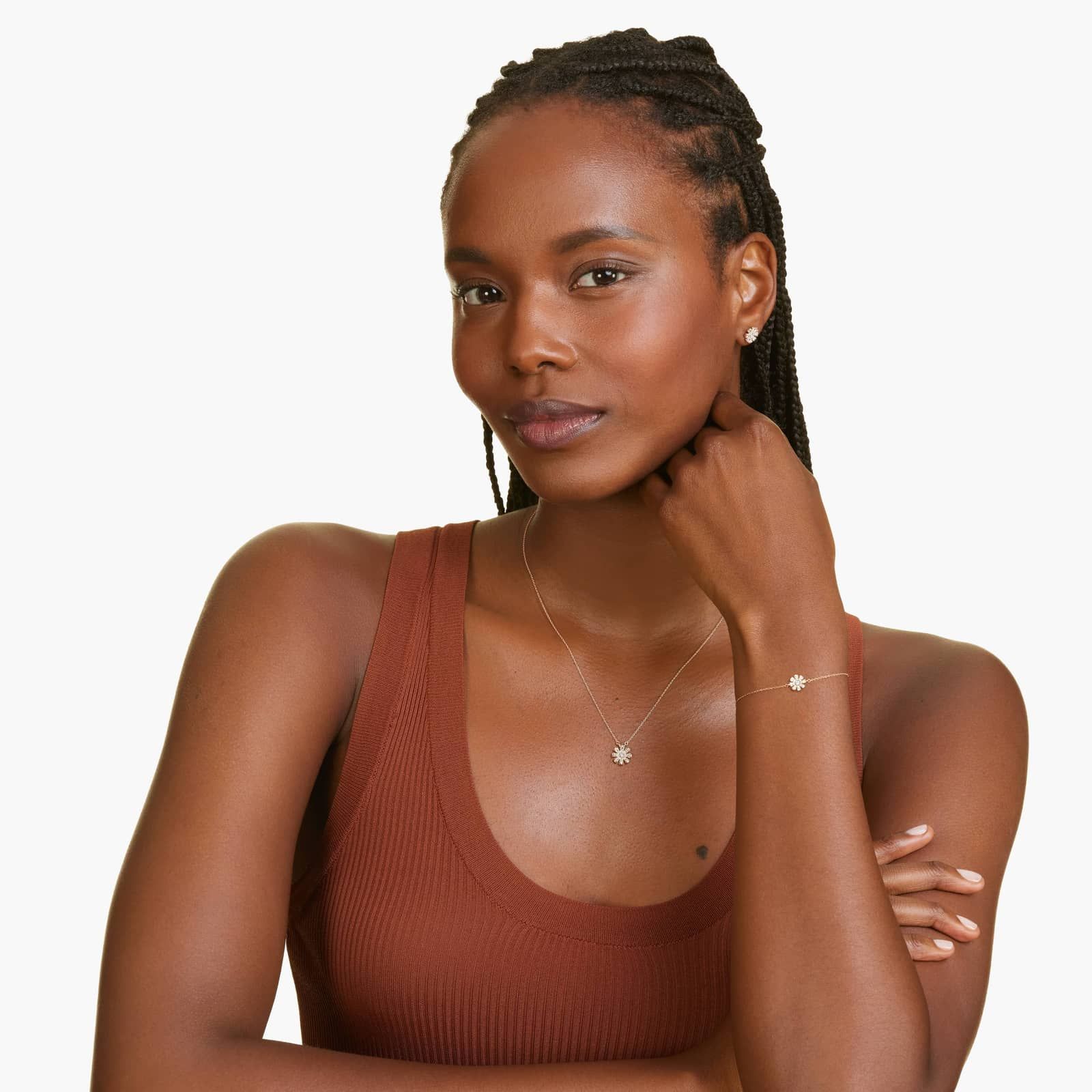 14K Rose Gold Dainty Diamonds Pavé Flower Stud Earrings