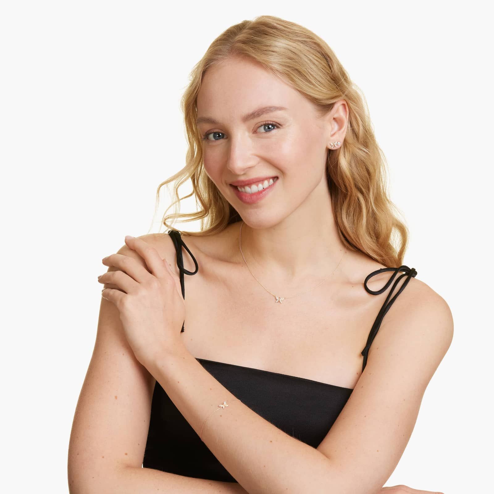 14K Rose Gold Dainty Diamonds Pavé Butterfly Stud Earrings