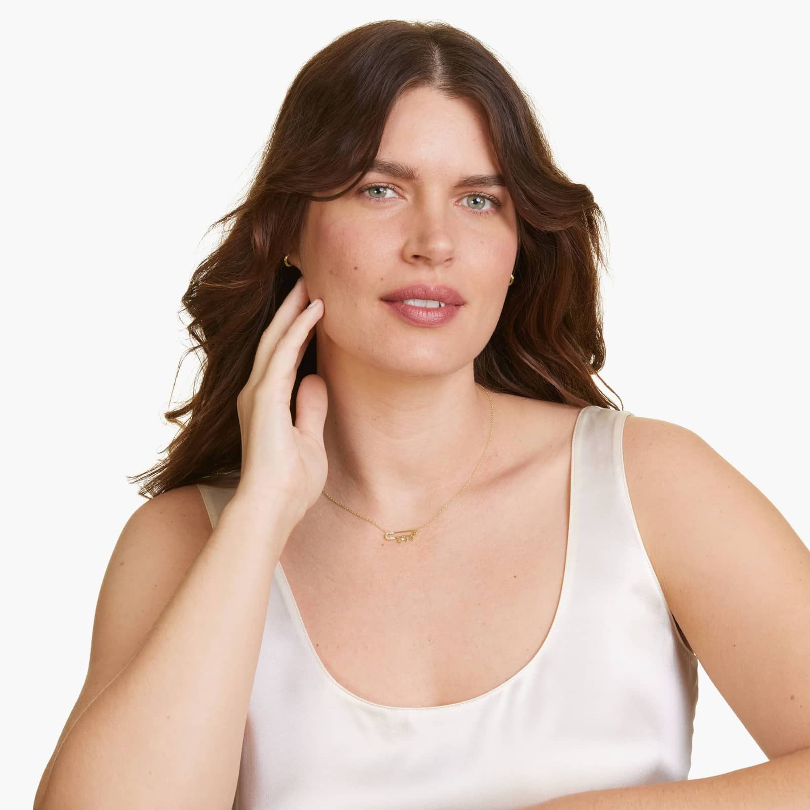 Dainty Diamonds Safety Pin Love Necklace In 14K Yellow Gold