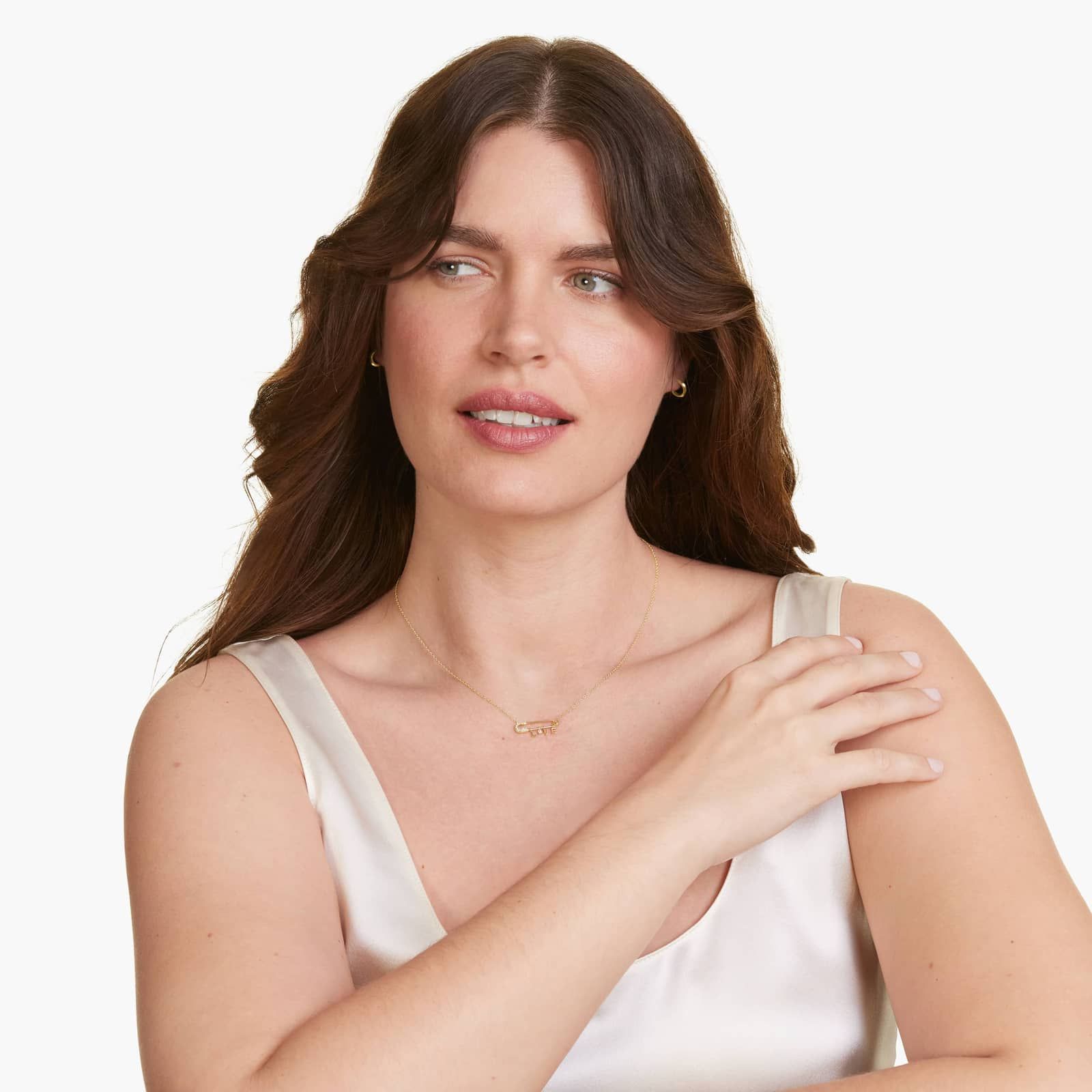 Dainty Diamonds Safety Pin Love Necklace In 14K Yellow Gold
