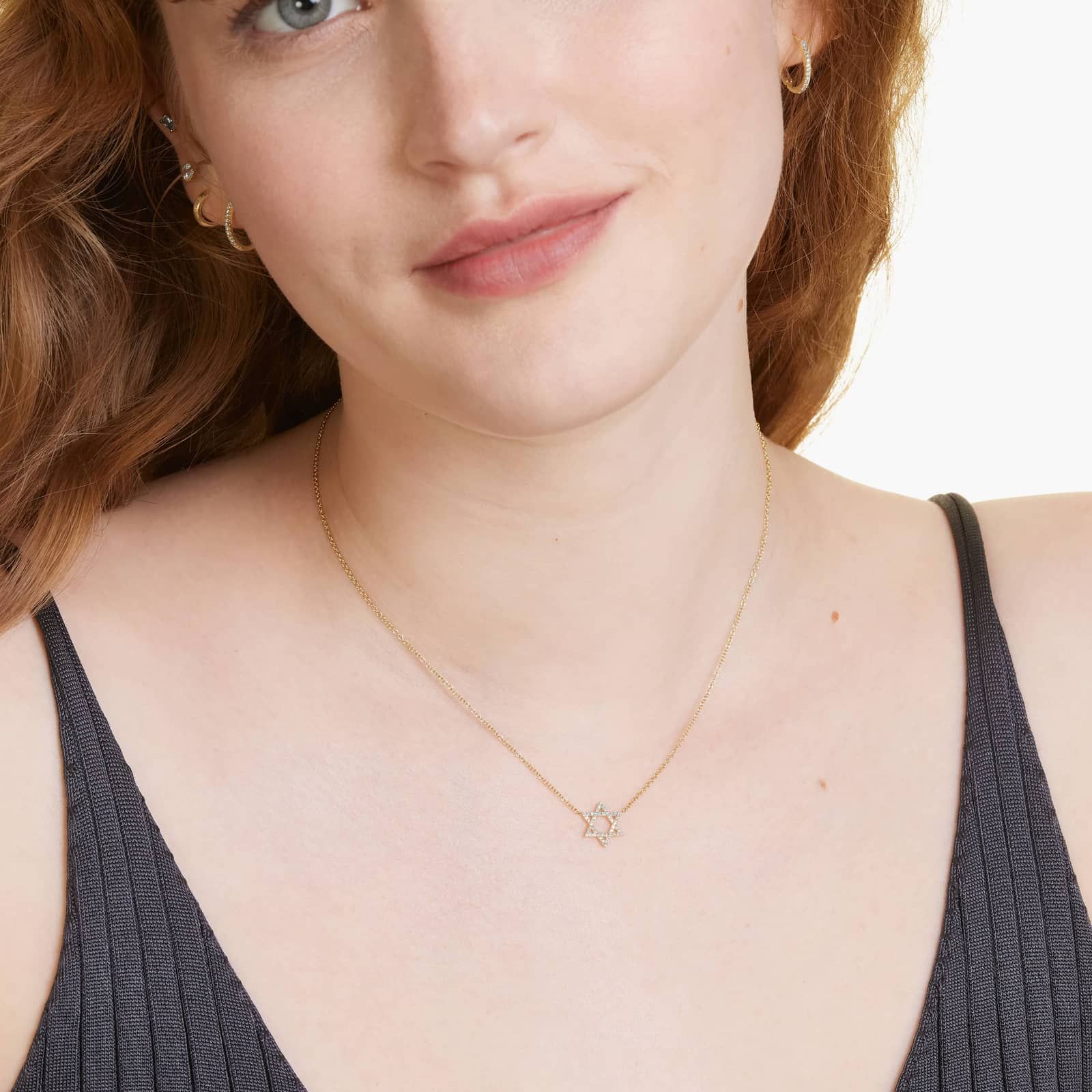 Star of David Diamond Pavé Necklace In 14K Yellow Gold