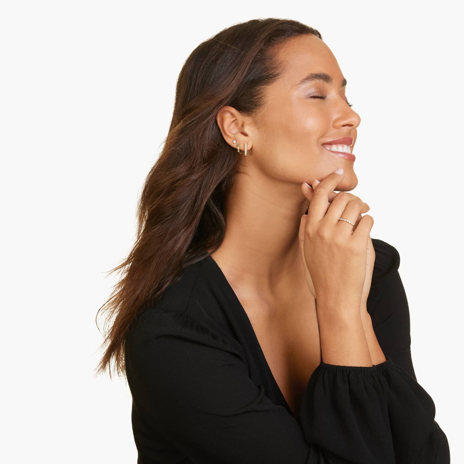 Triple Row Pavé Square Diamond Hoop Earrings In 14K Yellow Gold