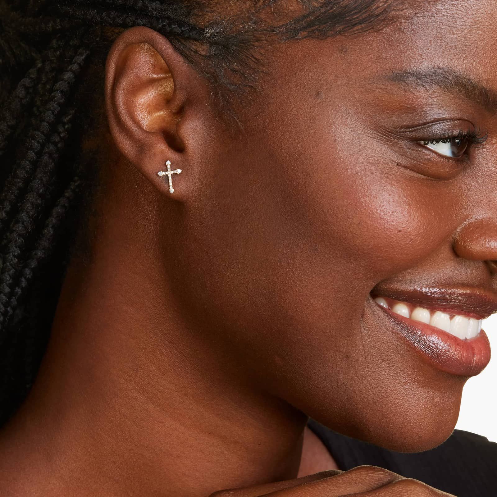 Cross Diamond Stud Earrings In 14K Yellow Gold