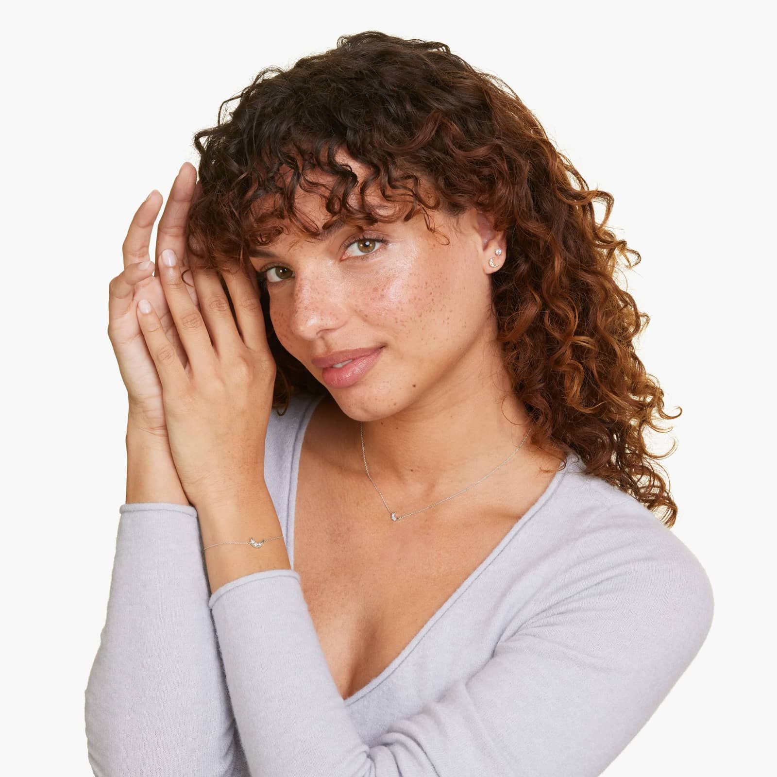 14K White Gold Dainty Diamonds Pavé Crescent Moon Bracelet