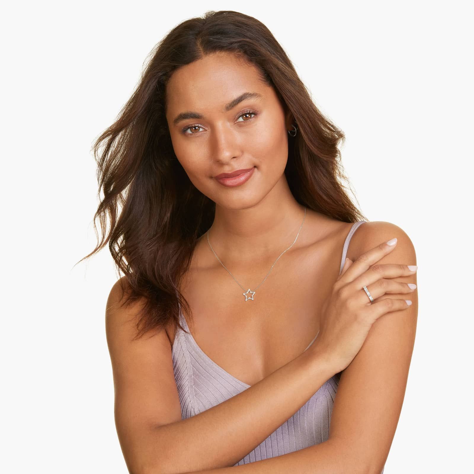 Alternating Emerald And Round Diamond Ring In 14K White Gold