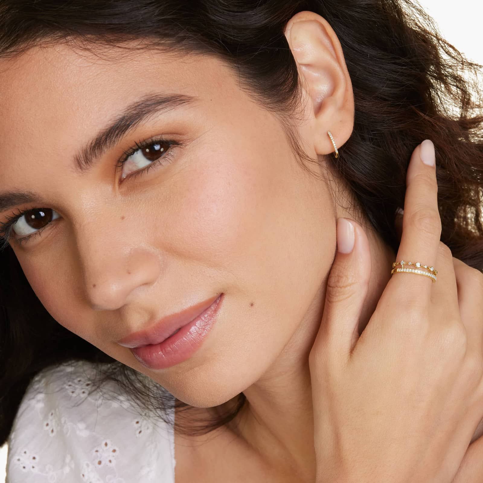 Dainty Pavé Diamond Huggie Earrings In 14K Yellow Gold