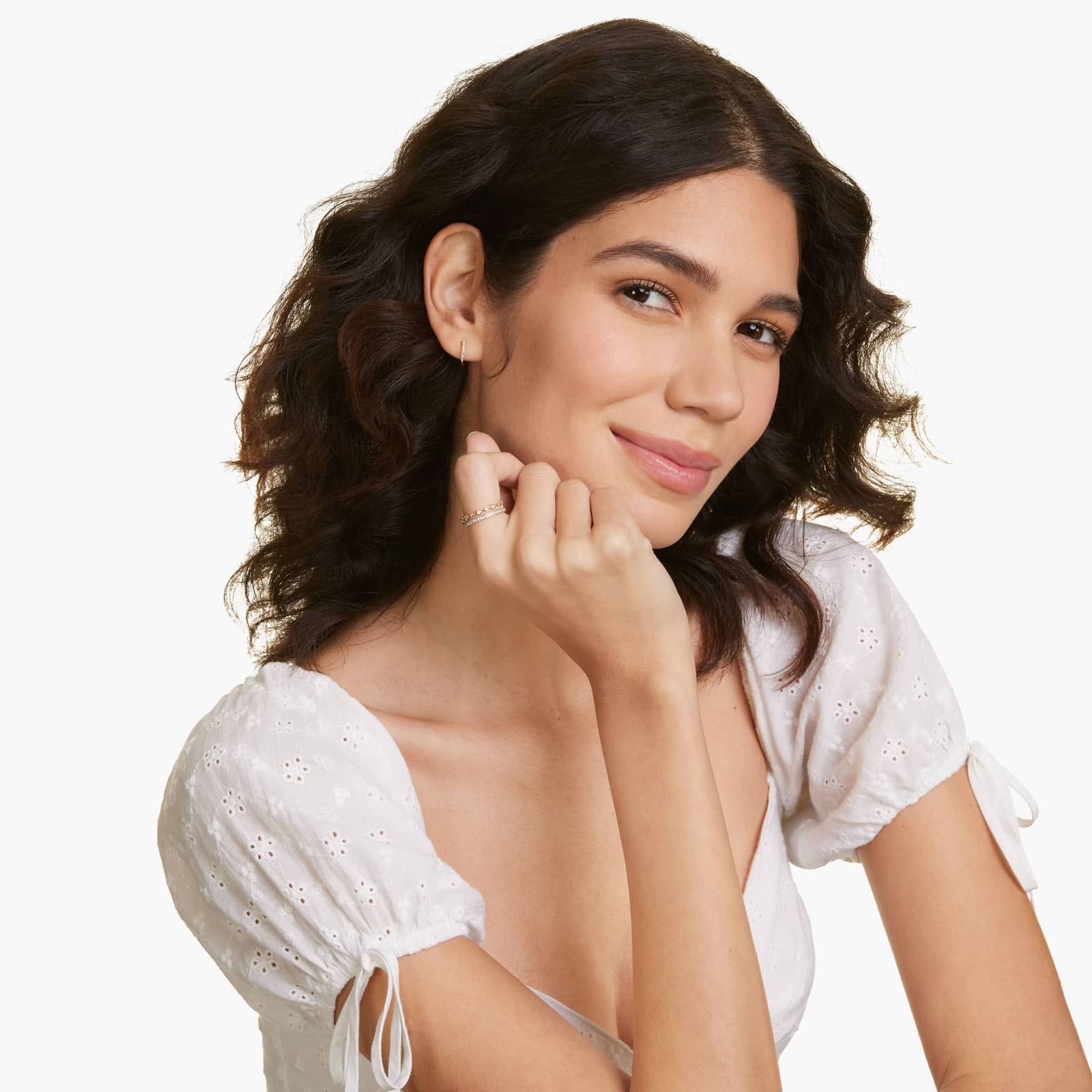 Double Row Diamond Ring In 14K Yellow Gold