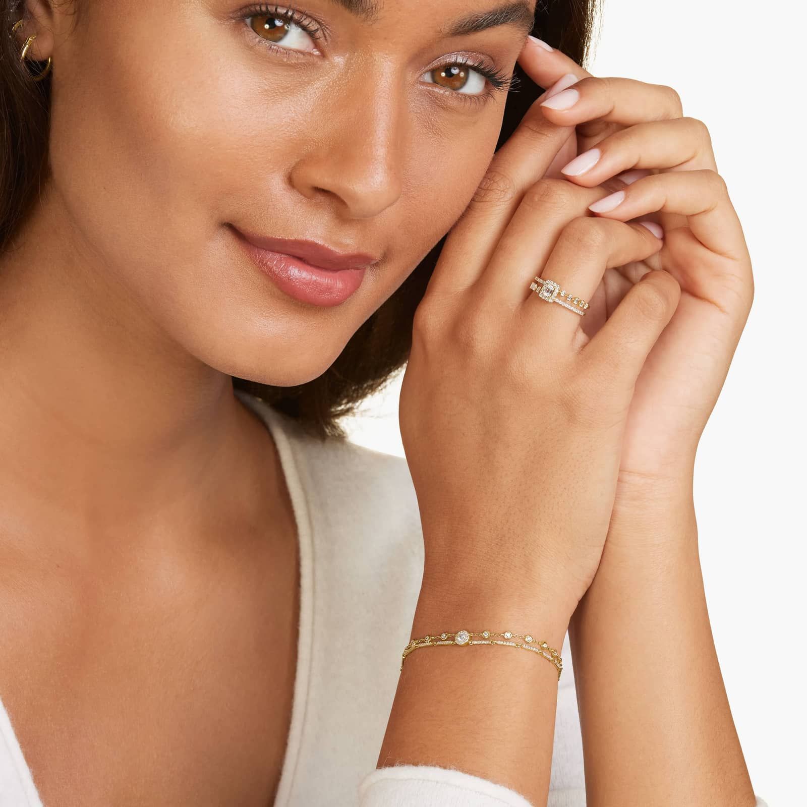 Dainty Double Row Diamond Bracelet In 14K Yellow Gold