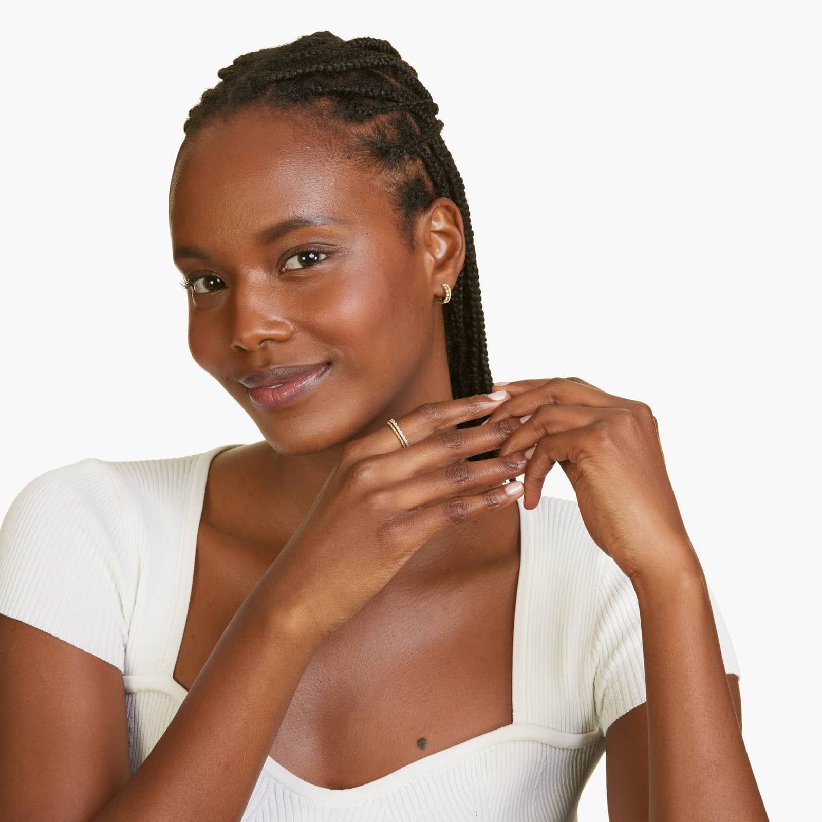 Dainty Double Row Diamond Huggie Hoop Earrings In 14K Yellow Gold