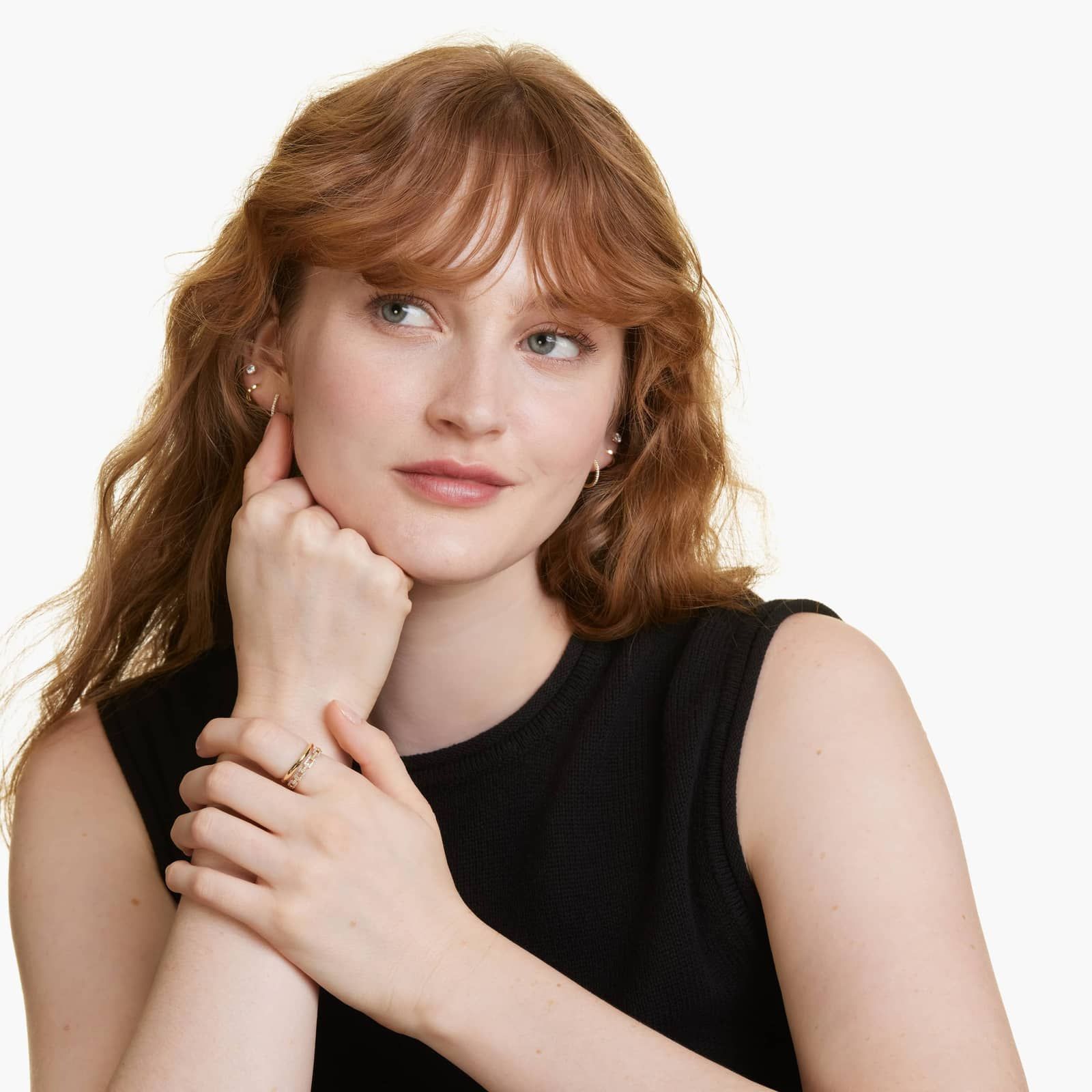 Double Row Diamond Chain Ring In 14K Yellow Gold