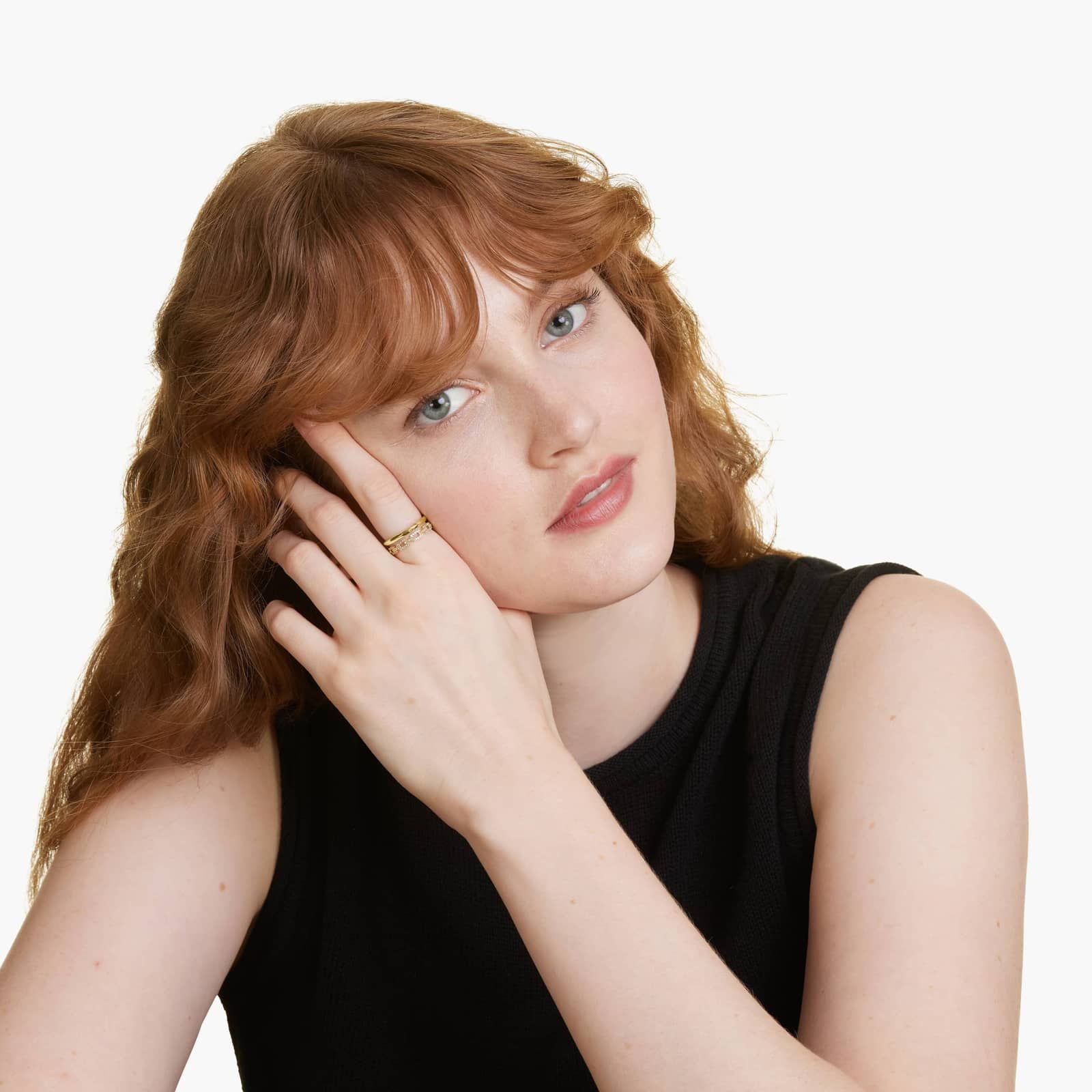 Double Row Diamond Chain Ring In 14K Yellow Gold