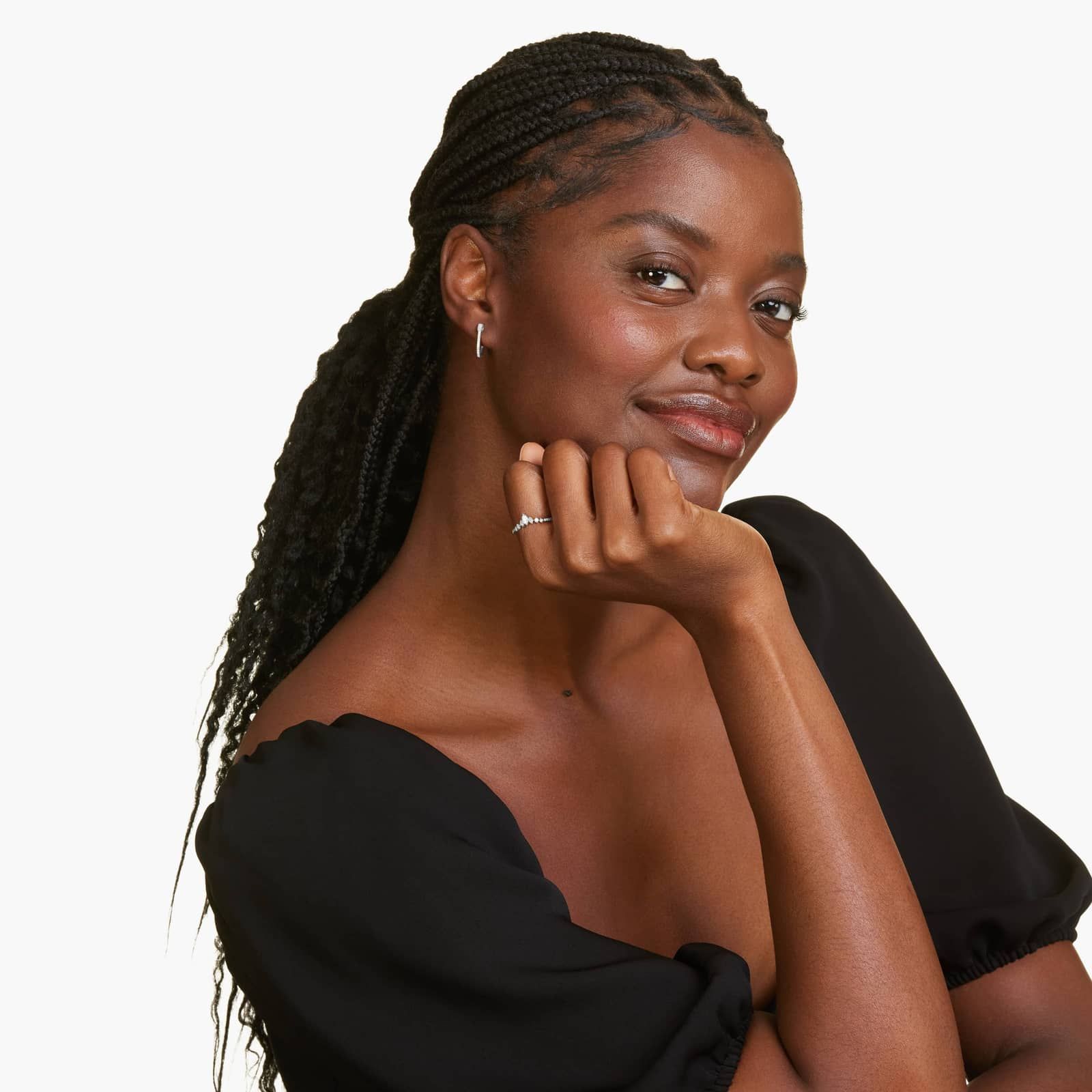 14K White Gold Dainty Diamonds Baguette Huggie Hoop Earrings