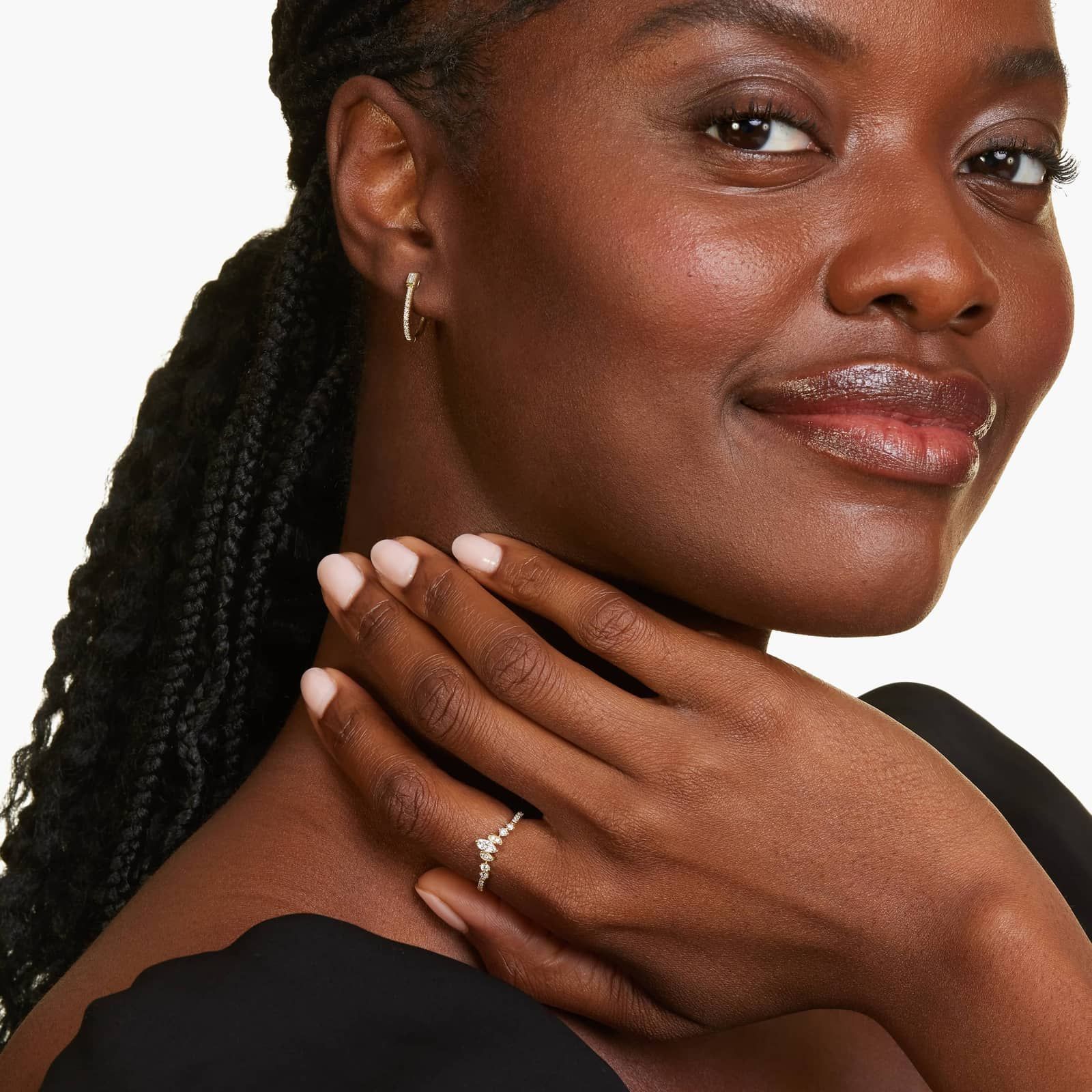 14K Yellow Gold Dainty Diamonds Baguette Huggie Hoop Earrings