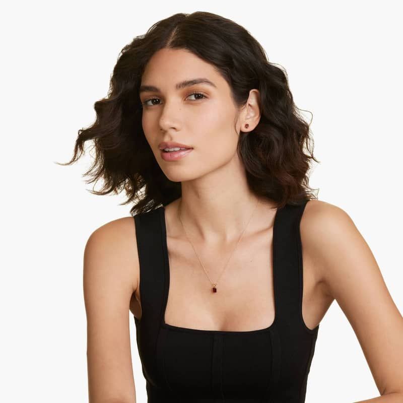 Emerald Cut Garnet Birthstone Stud Earrings In 14K Yellow Gold