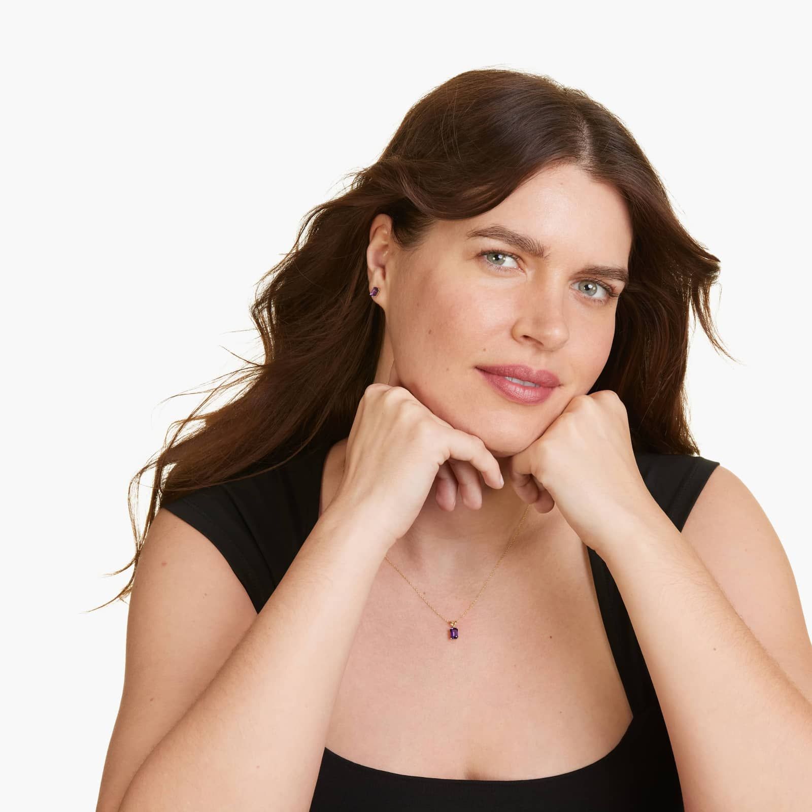 Emerald Cut Amethyst Birthstone Stud Earrings In 14K Yellow Gold