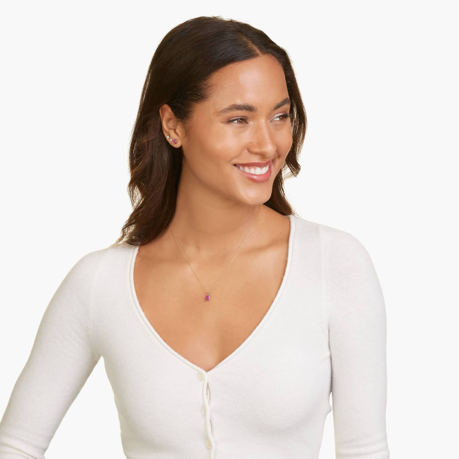 Emerald Cut Ruby Birthstone Stud Earrings In 14K Yellow Gold