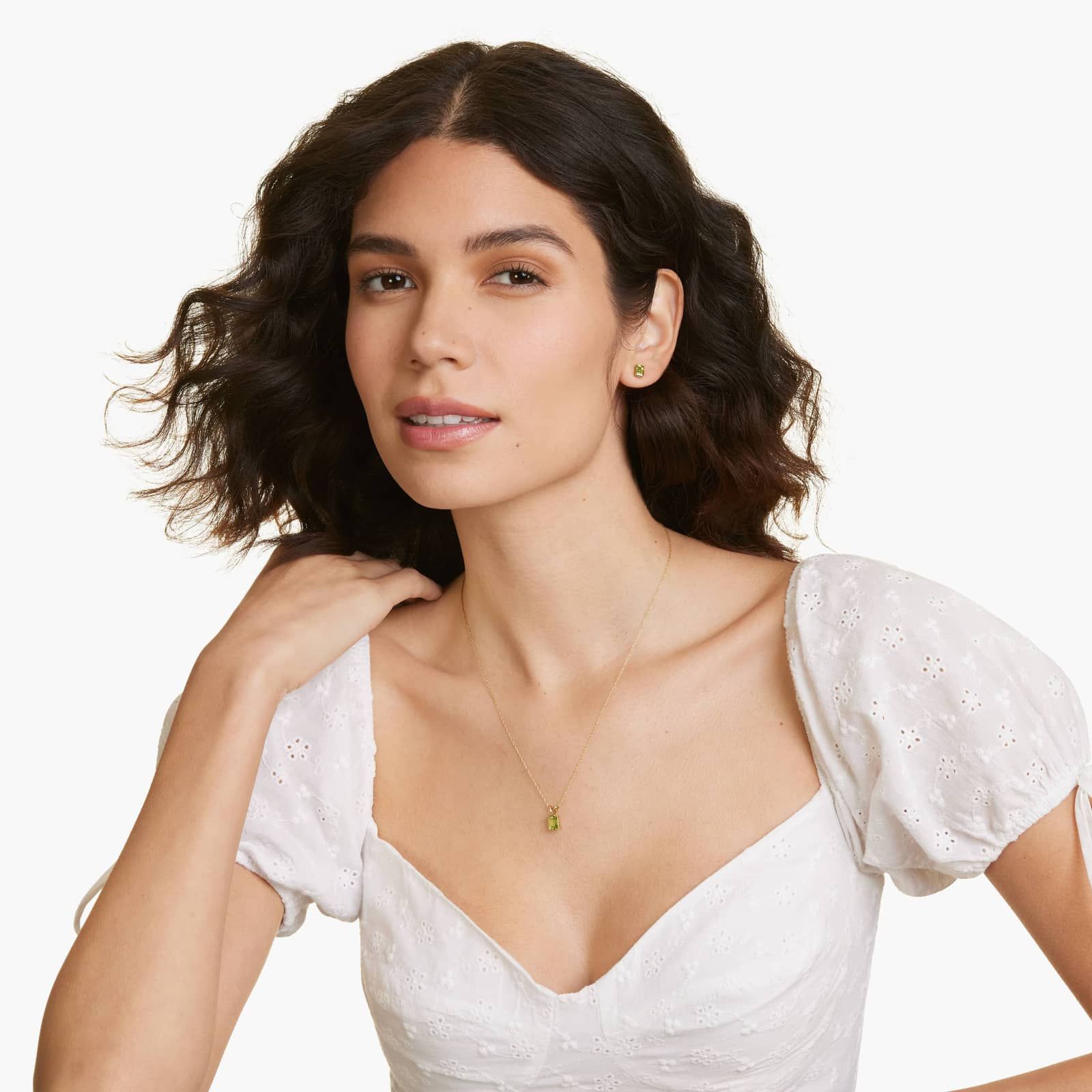 Emerald Cut Peridot Birthstone Stud Earrings In 14K Yellow Gold