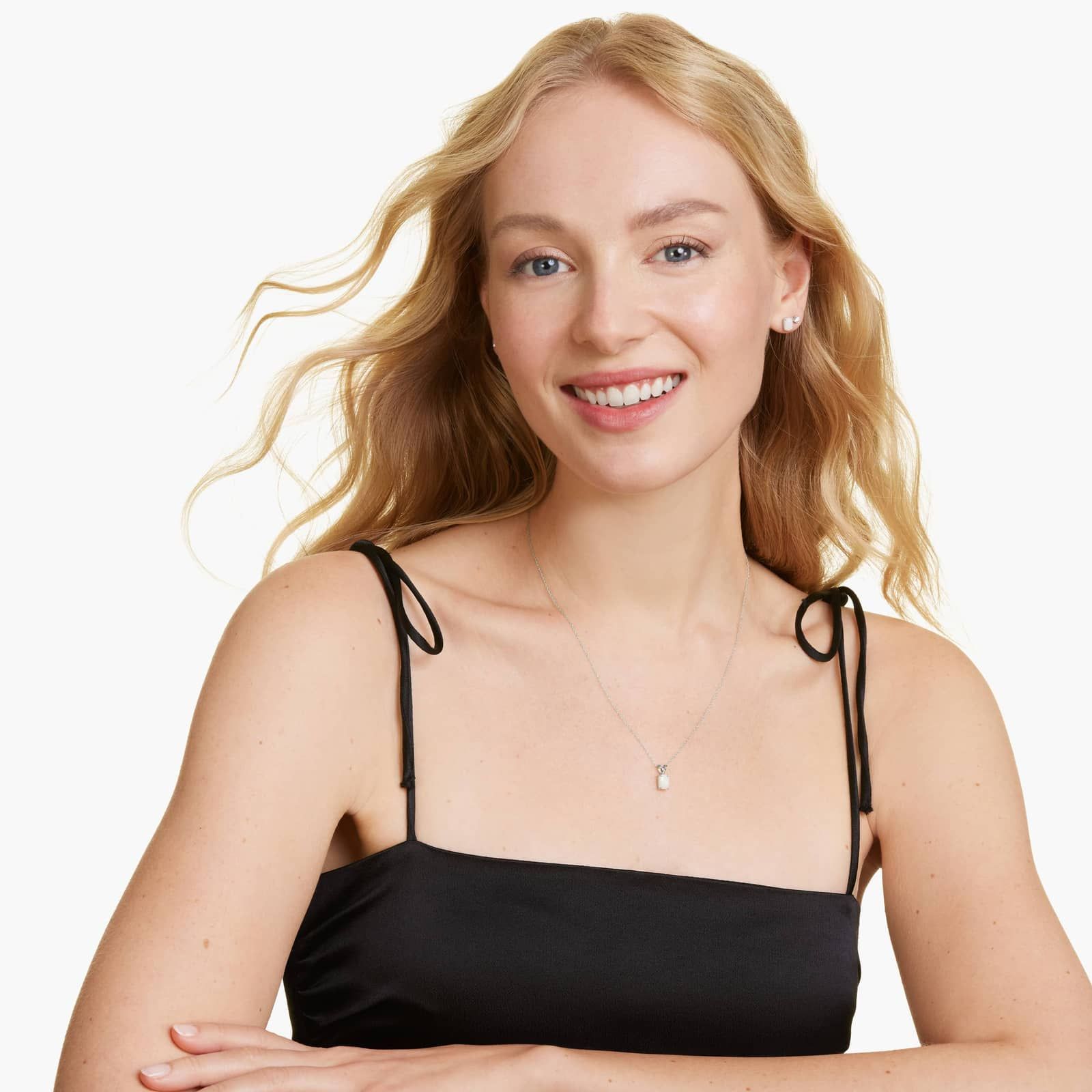 Emerald Cut Opal Birthstone Stud Earrings In 14K White Gold