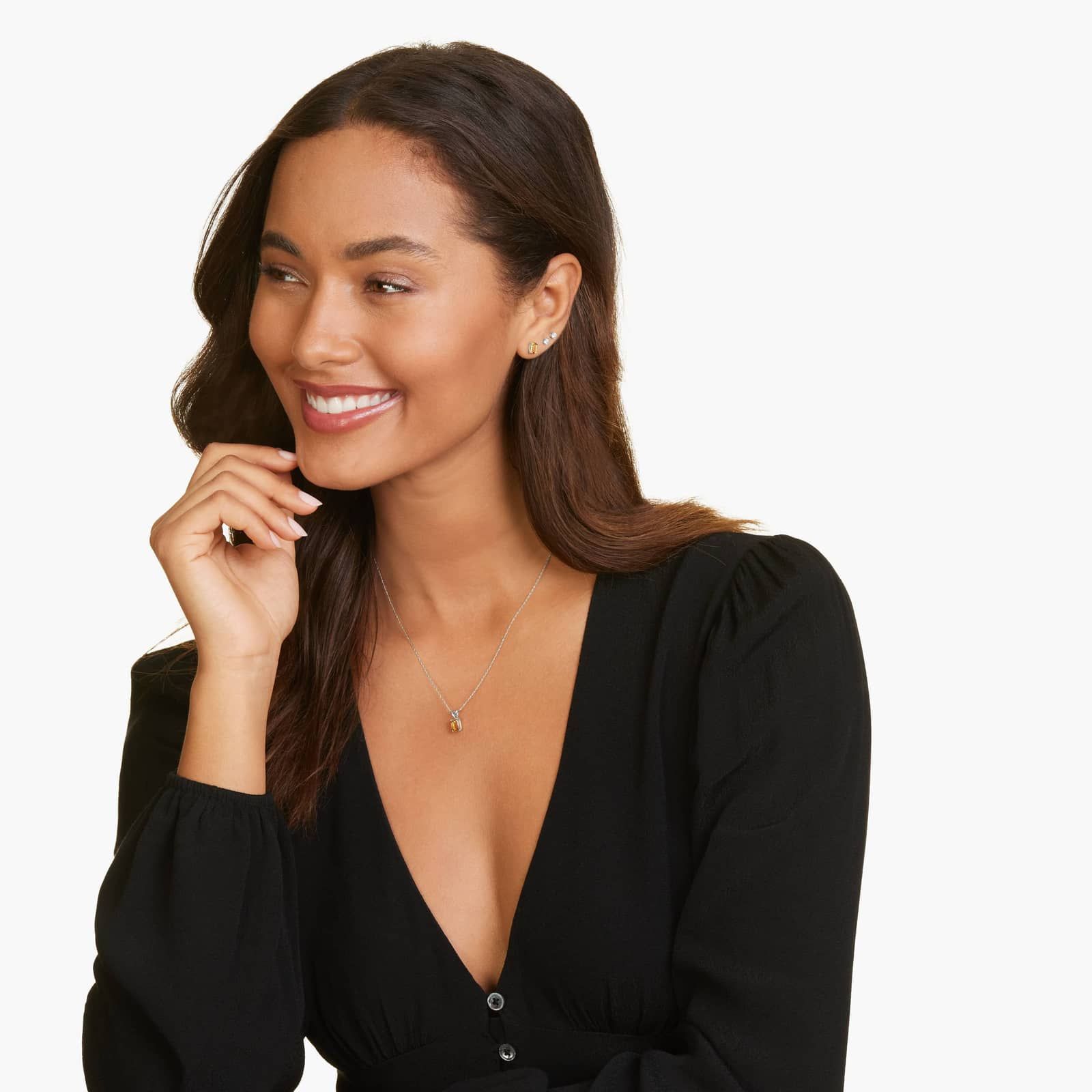 Emerald Cut Citrine Birthstone Stud Earrings In 14K White Gold