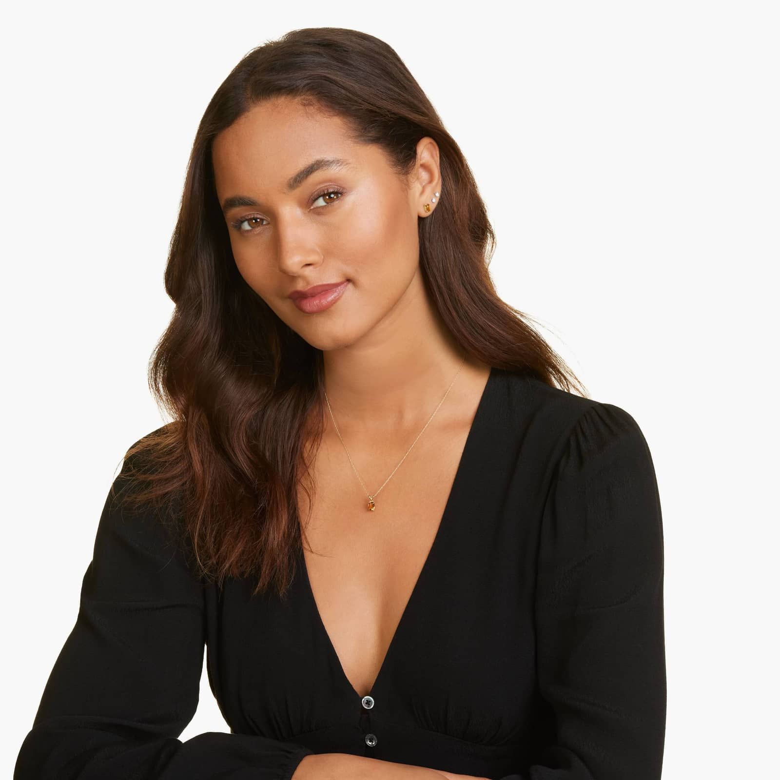 Emerald Cut Citrine Birthstone Stud Earrings In 14K Yellow Gold