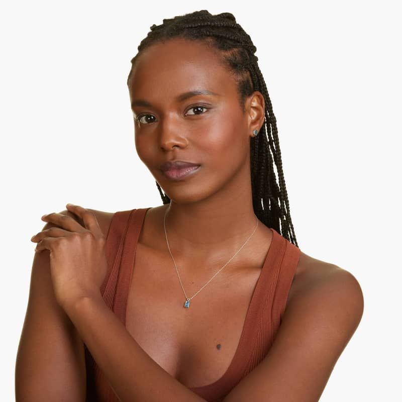 Emerald Cut Swiss Blue Topaz Birthstone Stud Earrings In 14K White Gold