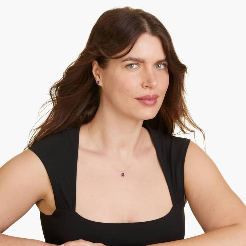 14K White Gold Emerald Cut Amethyst Birthstone Pendant Necklace