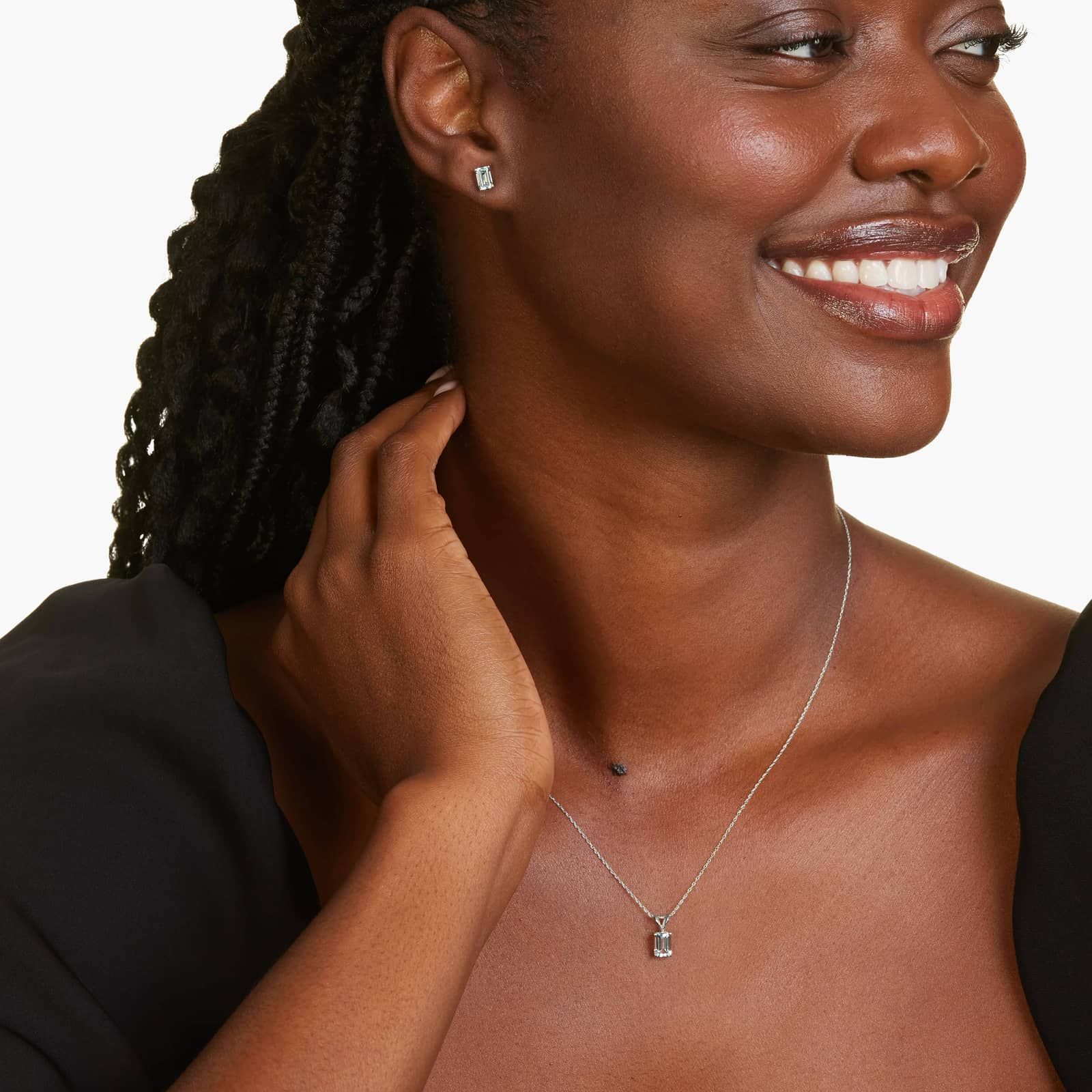 14K White Gold Emerald Cut Aquamarine Birthstone Pendant Necklace