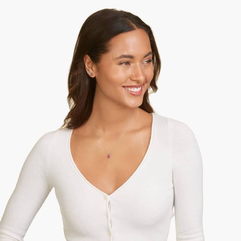 14K White Gold Emerald Cut Ruby Birthstone Pendant Necklace