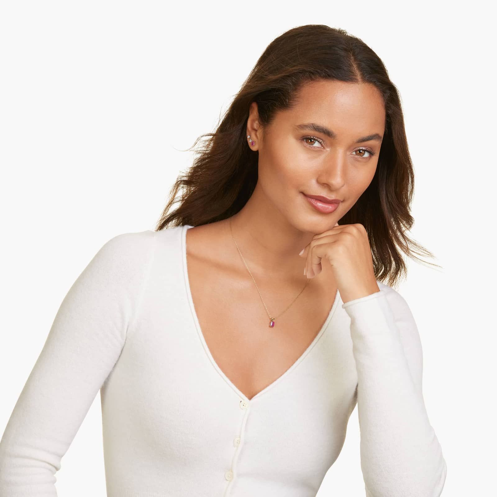 14K Yellow Gold Emerald Cut Ruby Birthstone Pendant Necklace