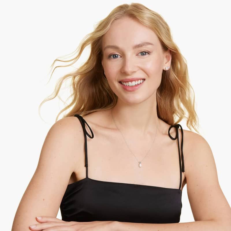 14K White Gold Emerald Cut Opal Birthstone Pendant Necklace