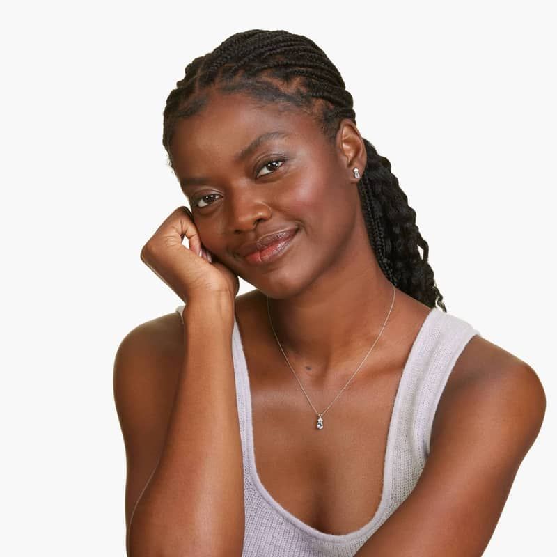 14K White Gold Pear Shaped Aquamarine & Tri-Diamond Birthstone Pendant Necklace