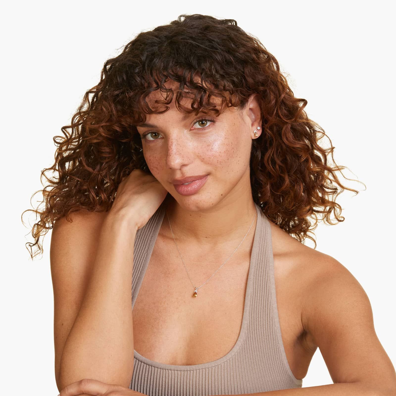 14K White Gold Pear Shaped Citrine & Tri-Diamond Birthstone Pendant Necklace