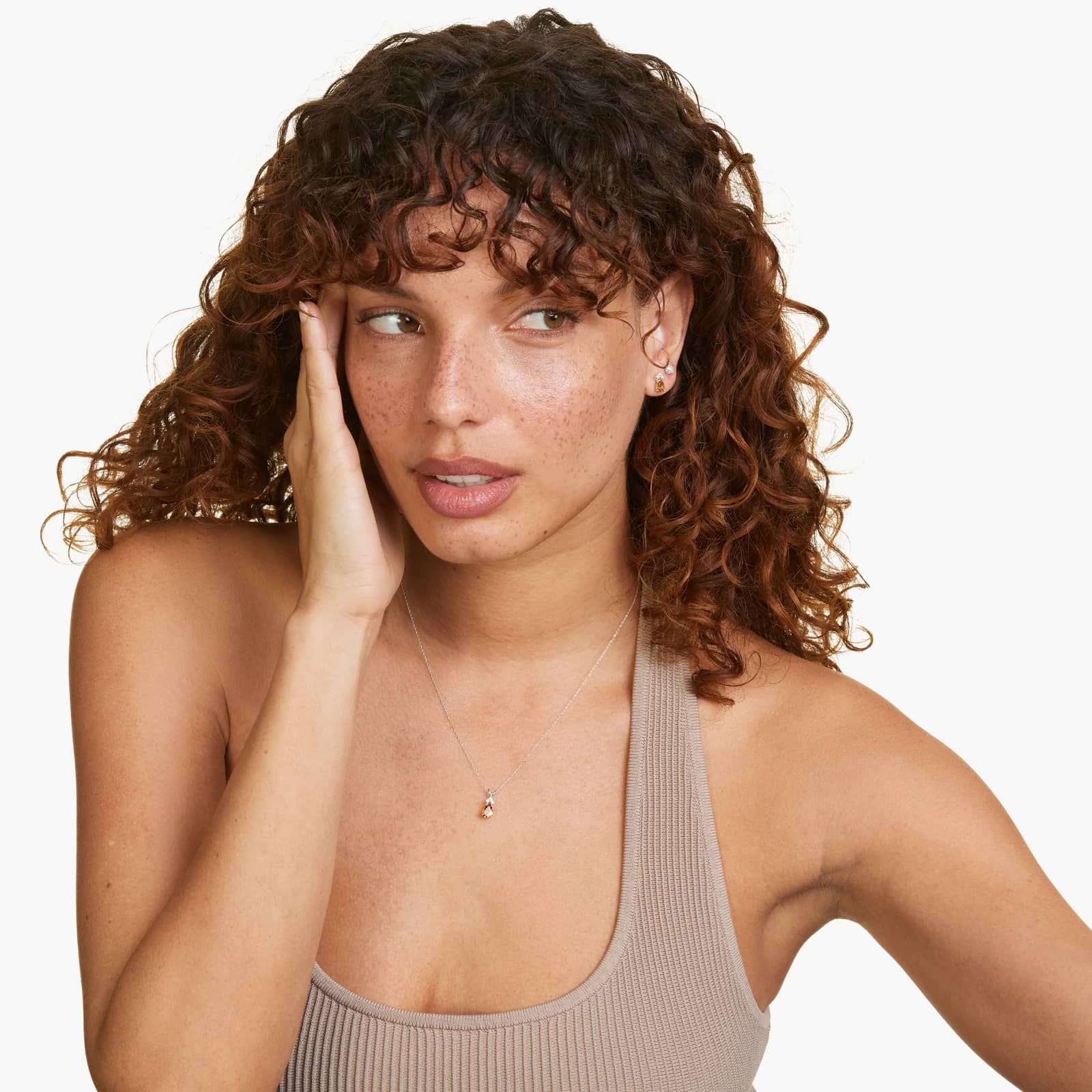 14K White Gold Pear Shaped Citrine & Tri-Diamond Birthstone Pendant Necklace