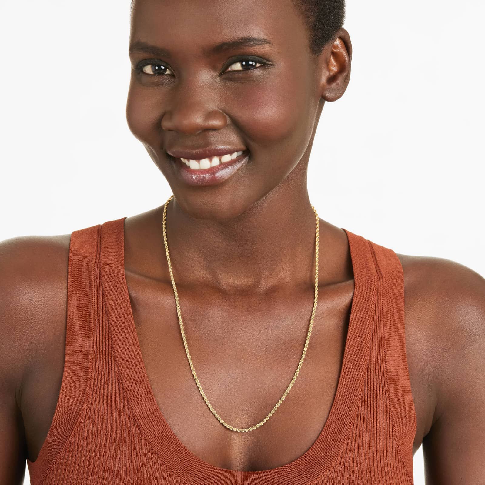 14K Yellow Gold Solid 2.5mm Rope Chain Necklace - 22 inches