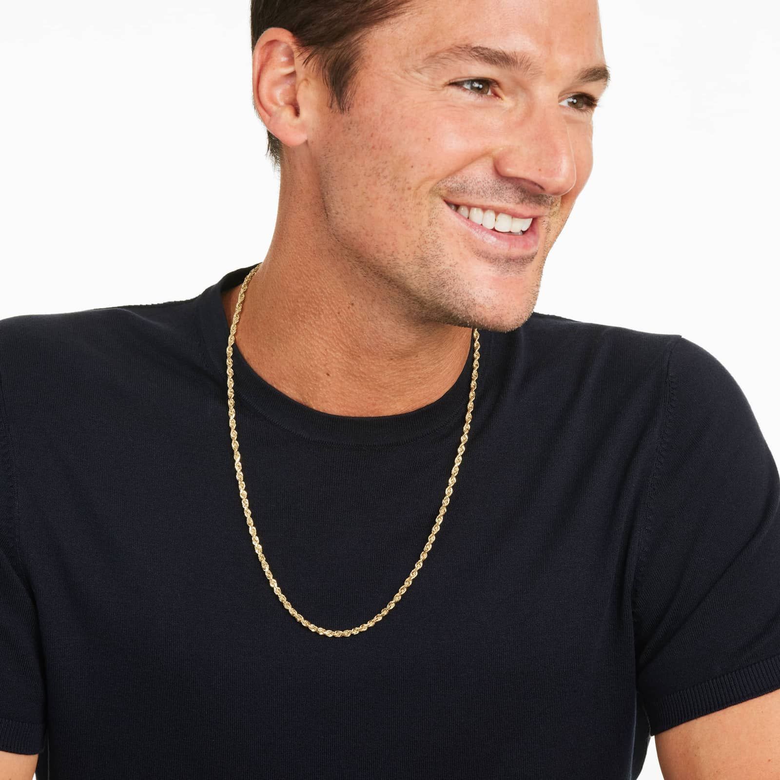 14K Yellow Gold Solid 3.8mm Rope Chain Necklace - 24 inches