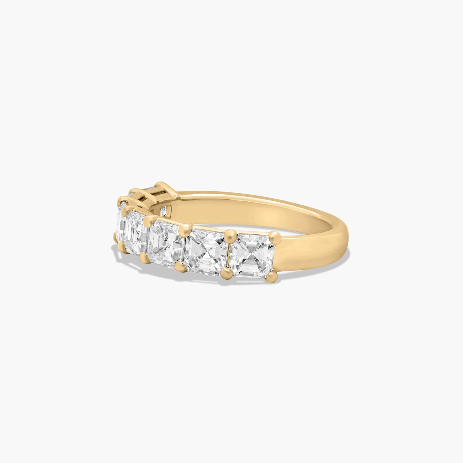 Seven Stone Anniversary Ring With 2 CTW Asscher Cut Diamonds In 14K Yellow Gold (2.50mm)