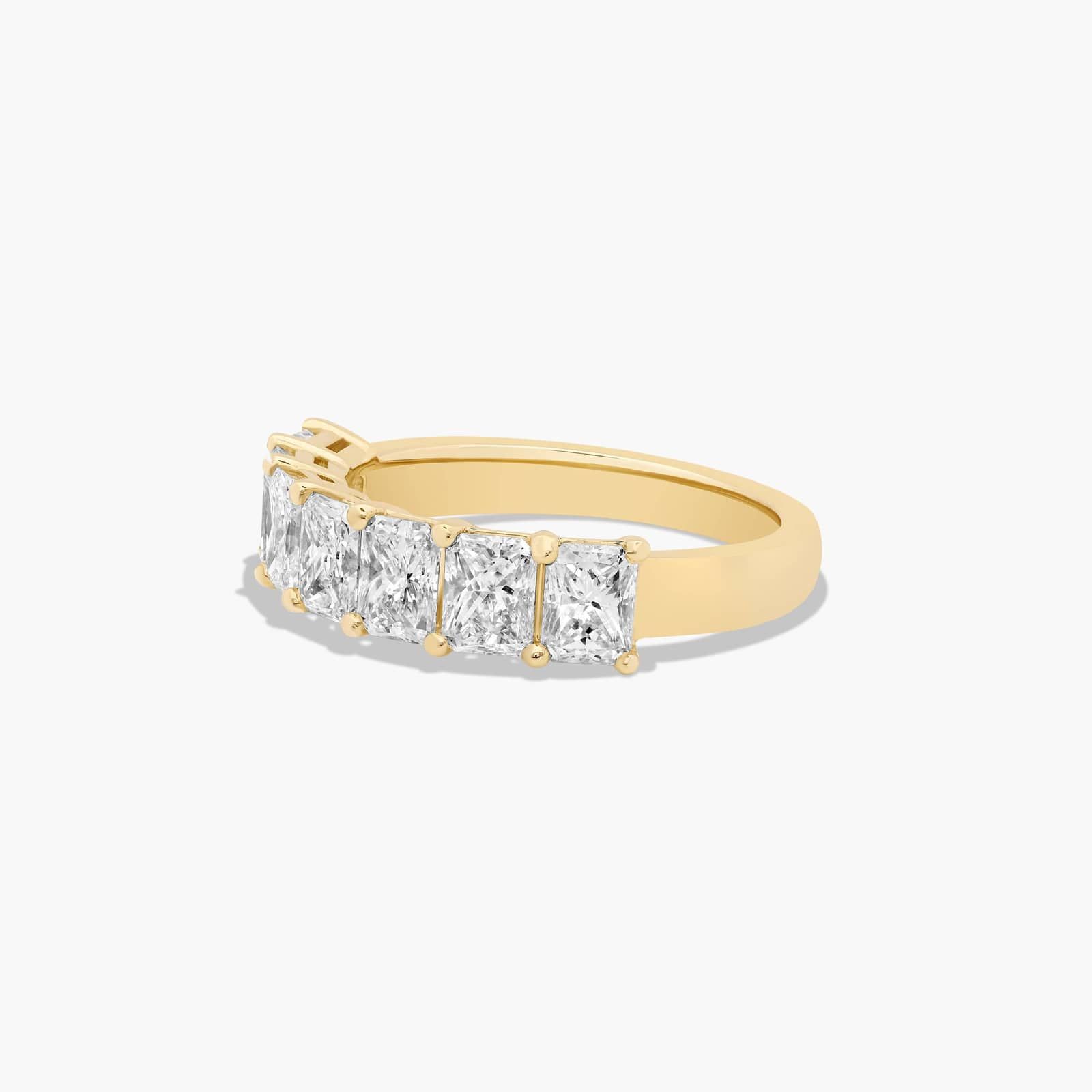 Seven Stone Anniversary Ring With 2 CTW Radiant Cut Diamonds In 14K Yellow Gold (2.50mm)