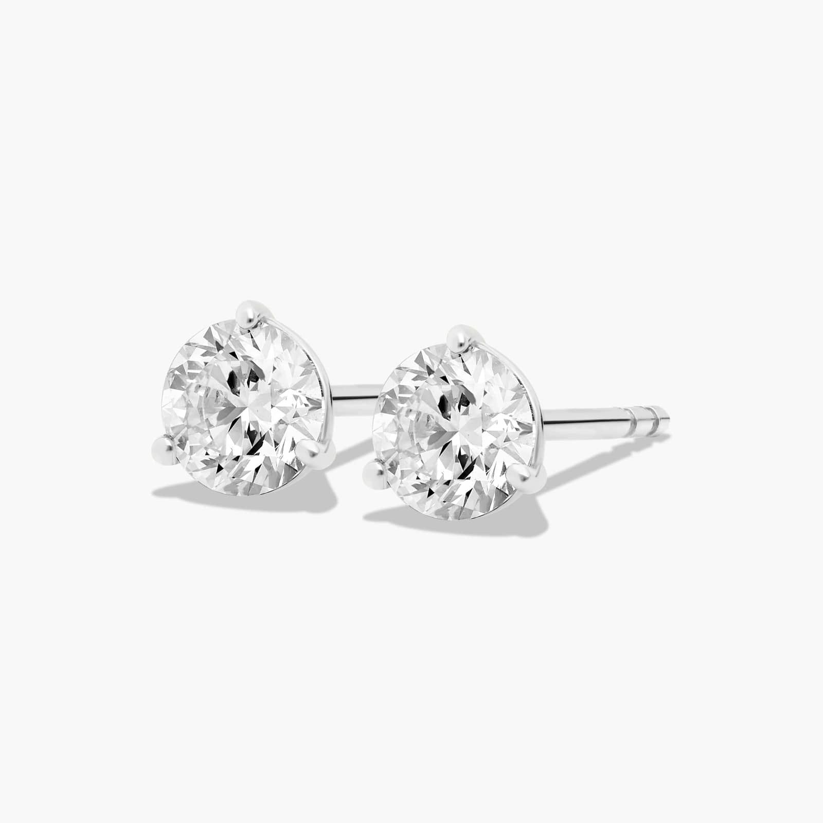 Three Prong Martini 0.75 CTW Round Brilliant Diamond Earrings In Platinum