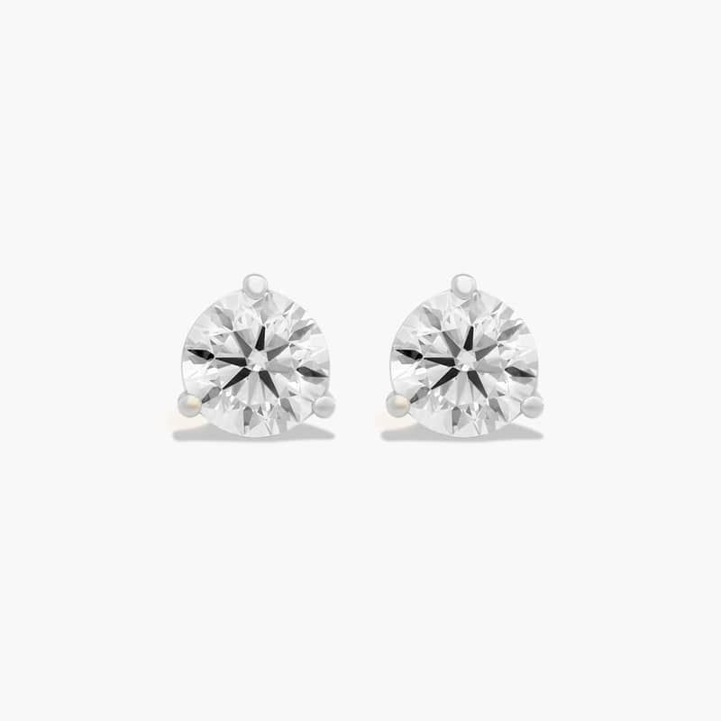 Platinum Three Prong Martini Round Brilliant Diamond Stud Earrings (1.00 CTW - F-G / VS1-VS2)