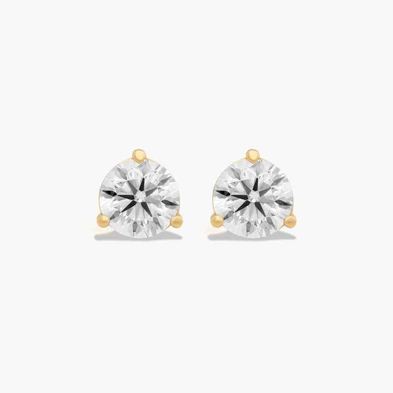 Three Prong Martini 1 CTW Lab-Grown Diamond Stud Earrings In 14K Yellow Gold