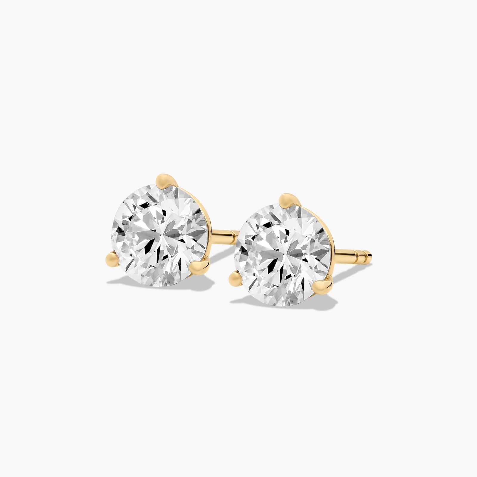 Three Prong Martini 1.5 CTW Diamond Stud Earrings In 14K Yellow Gold