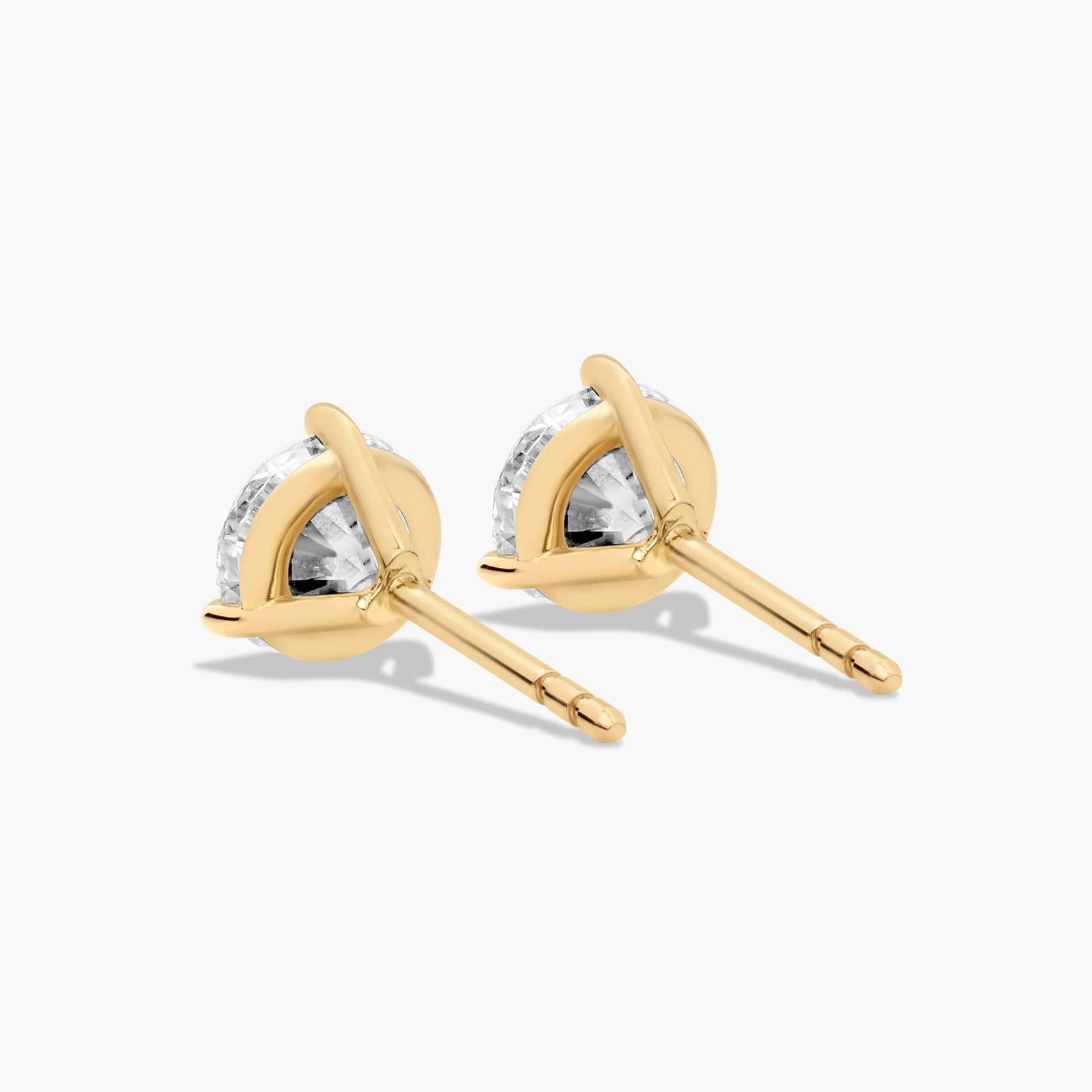 Three Prong Martini 1.5 CTW Diamond Stud Earrings In 14K Yellow Gold