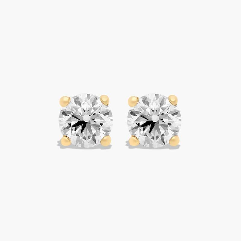 Four Prong 0.75 CTW Round Lab-Grown Diamond Stud Earrings In 14K Yellow Gold