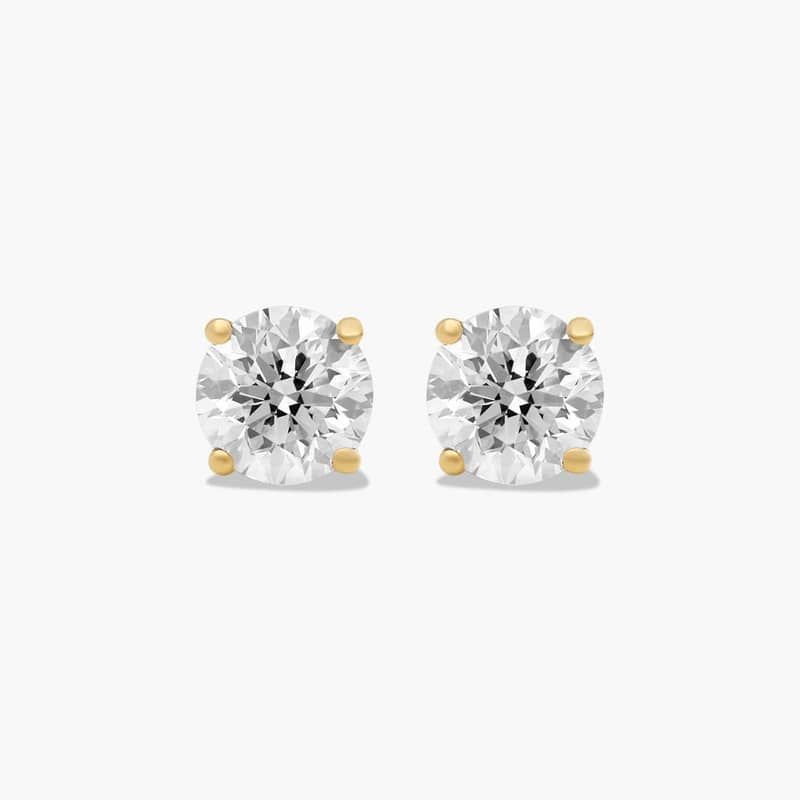 Four Prong 1 CTW Round Lab-Grown Diamond Stud Earrings In 14K Yellow Gold