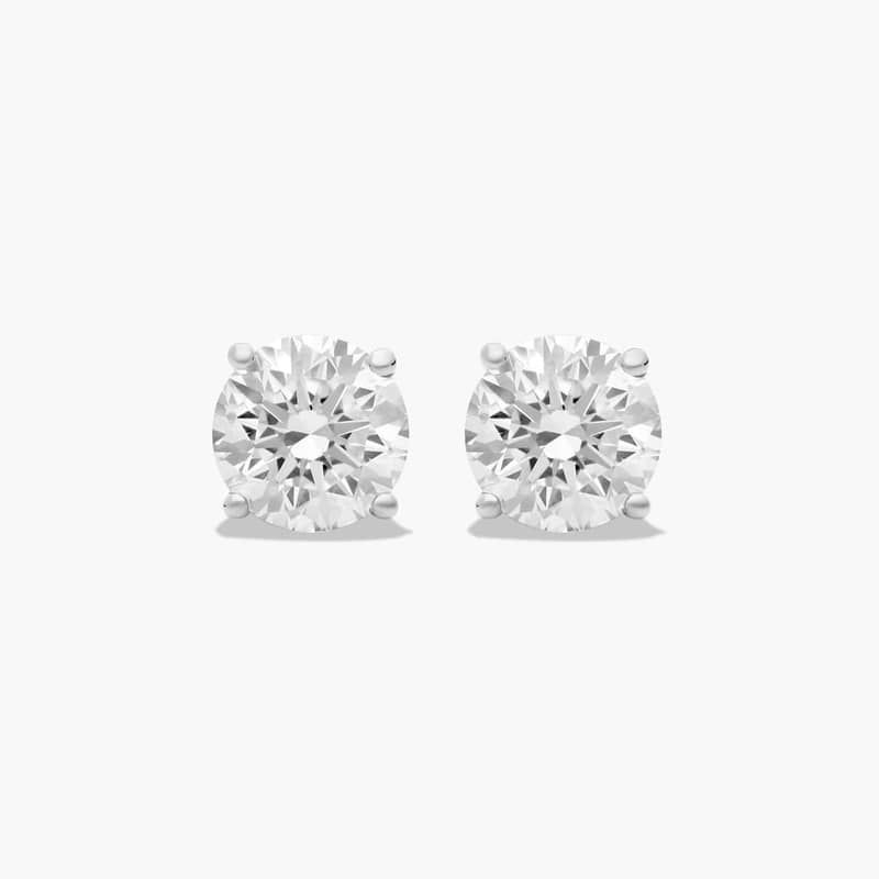 Four Prong 2 CTW Round Lab-Grown Diamond Stud Earrings In 14K White Gold