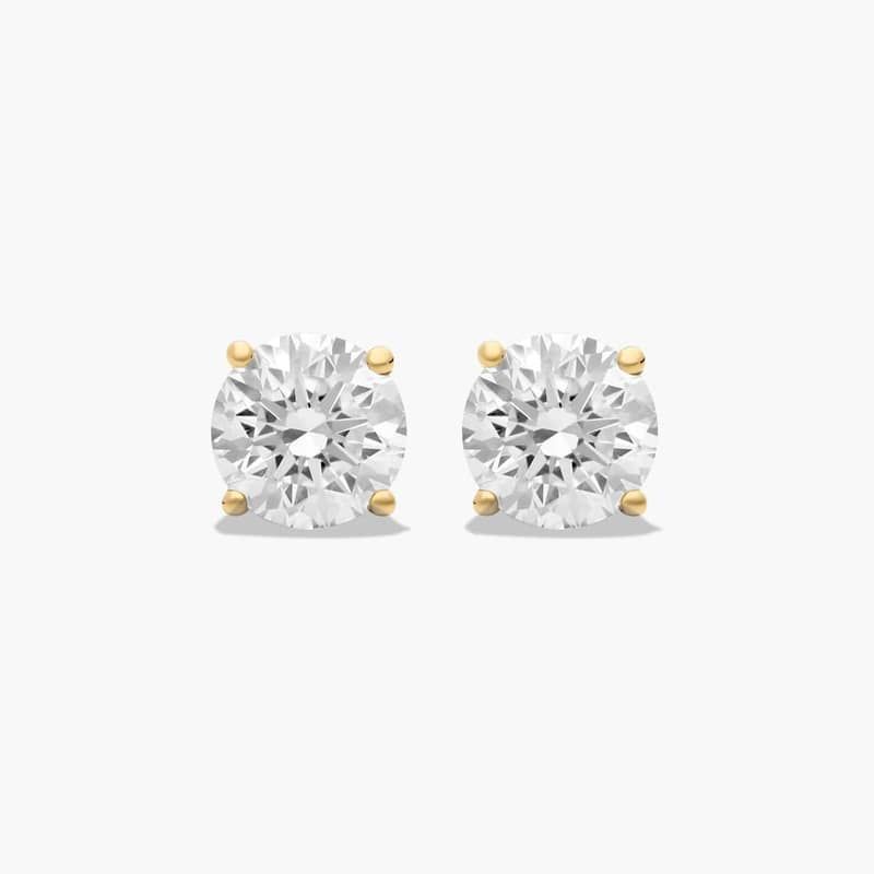 Four Prong 2 CTW Round Lab-Grown Diamond Stud Earrings In 14K Yellow Gold