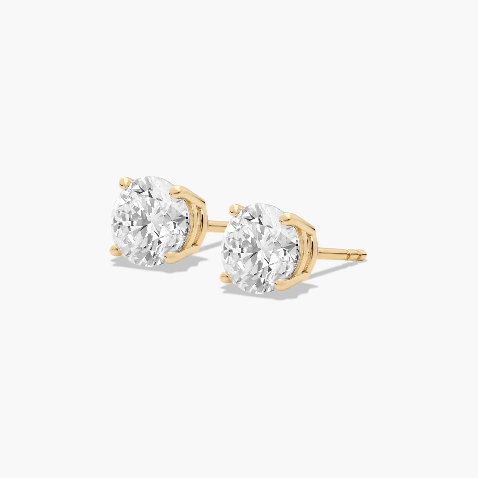 Four Prong 2 CTW Round Diamond Stud Earrings In 14K Yellow Gold