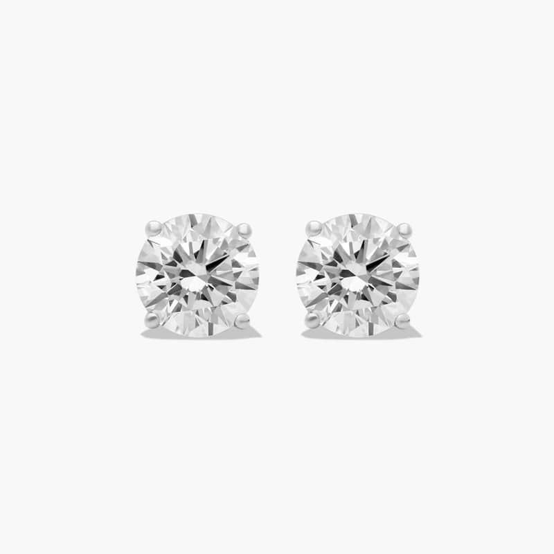 Four Prong 3 CTW Round Lab-Grown Diamond Stud Earrings In 14K White Gold