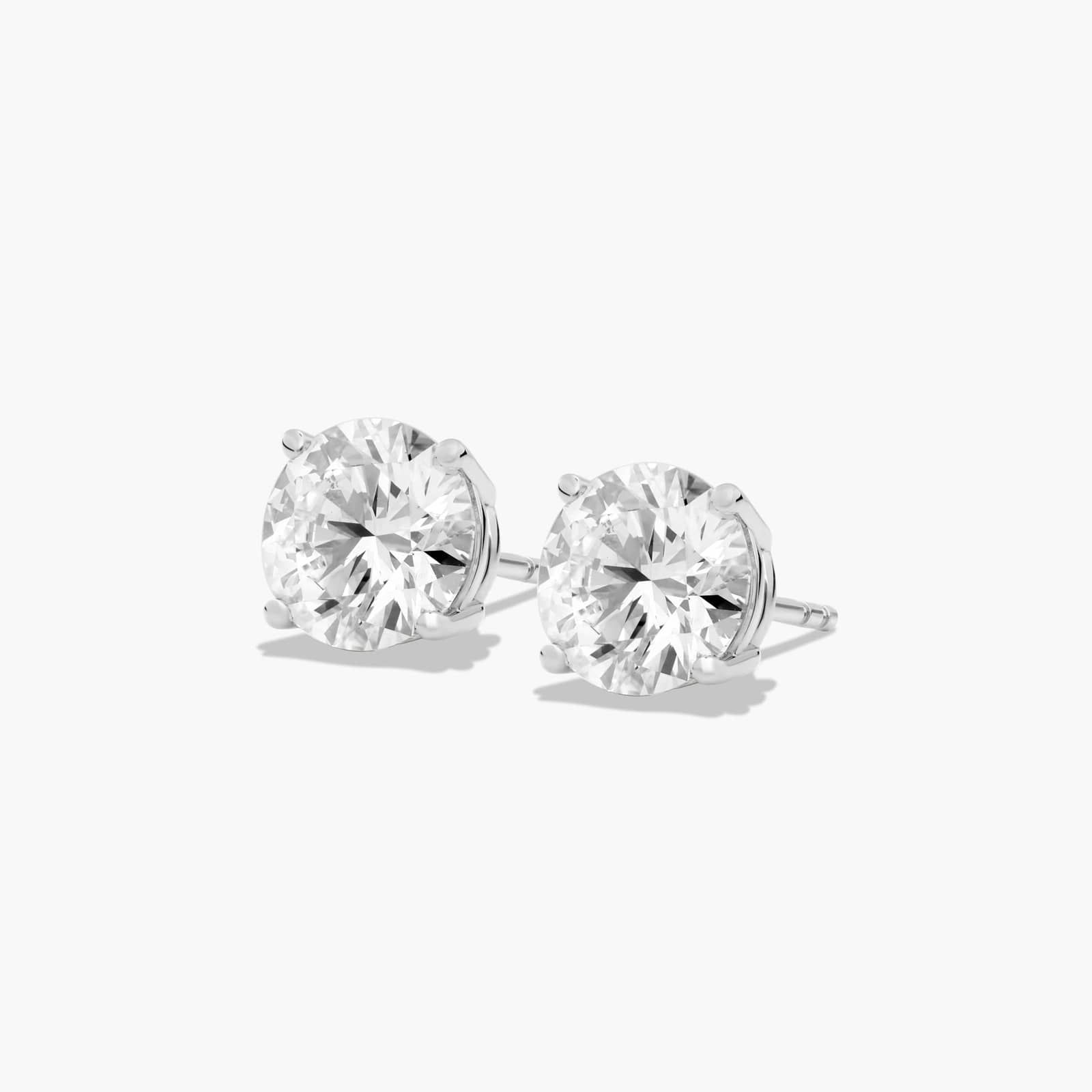 Four Prong 3 CTW Round Diamond Stud Earrings In 14K White Gold