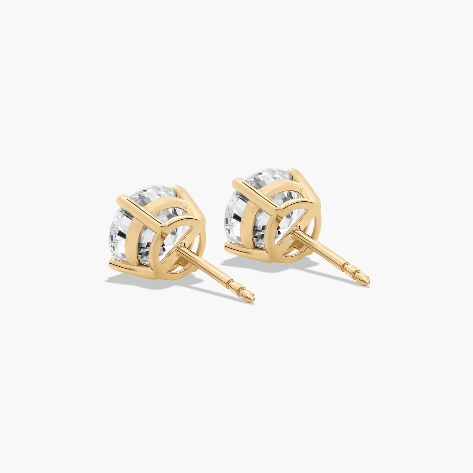 Four Prong 3 CTW Round Diamond Stud Earrings In 14K Yellow Gold